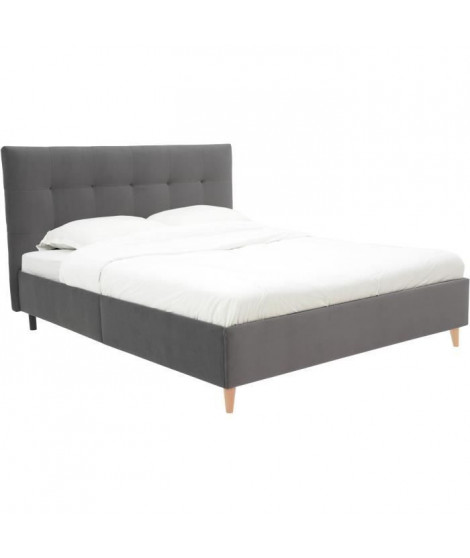 Lit adulte LONY - Couchage 160x200 cm - Tissu velours mat Anthracite - Structure bois - Sans sommier - L167 x H112 x P210 cm