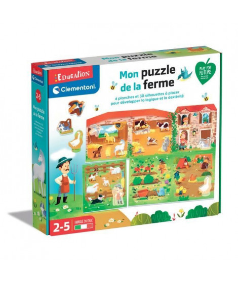 Clementoni - Jeu Educatif Mon puzzle de la ferme - 6 planches 30 tuiles - Des 2 ans - Fabriqué en Italie