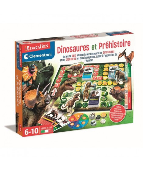 Clementoni - Jeu de Quiz Dinosaures et Préhistoire - 3 modes de jeu - Fabriqué en Italie