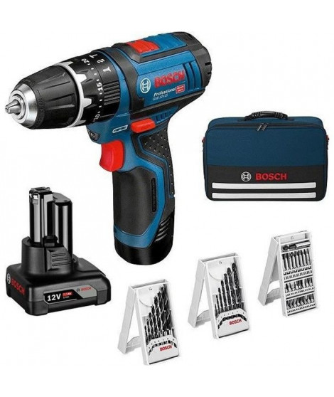 Perceuse-visseuse a percussion Bosch Professional GSB 12V-15 + 1 batterie 2,0Ah + 1 batterie 4,0Ah - 06019B690G