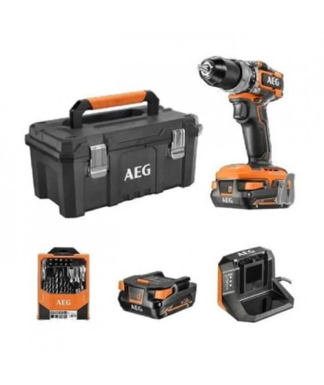 Perceuse-visseuse a percussion SUBCOMPACT - AEG - 18V BRUSHLESS, 65 Nm + 2 batteries, 1 chargeur et 1 coffret 30 accessoires