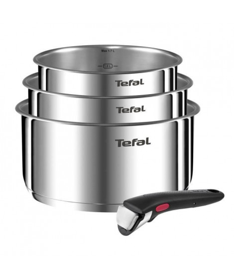 TEFAL L896S404 INGENIO EMOTION Set 3 Casseroles 16/18/20 cm+1 poignée - Inox - Tous feux dont induction