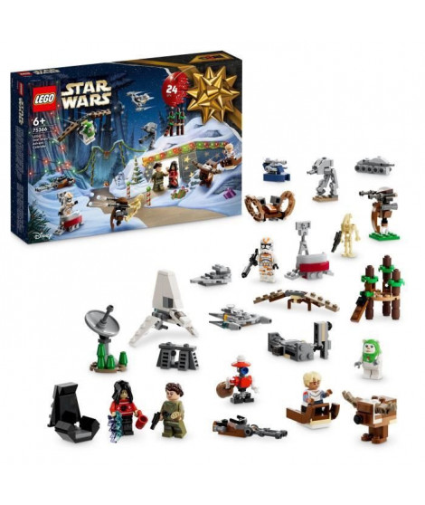 LEGO Star Wars 75366 Le Calendrier de l'Avent 2023, avec 24 Cadeaux de Nöel dont 9 Personnages, 10 Jouets de Véhicules