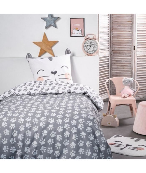 Parure de lit TODAY - housse de couette 140x200 + 2 taies d'oreiller 63x63 - 1 personne - FUNNY2.1 - Gris