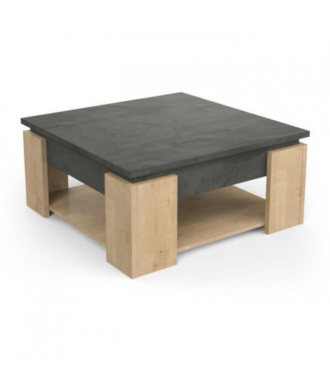 Table basse carrée AUSTIN - Décor chene Hamilton et Sidewalk - L 80 x P 80 x H 37,2 cm - DEMEYERE