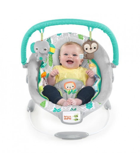 BRIGHT STARTS Transat bébé Jungle Vines, vibrations apaisantes, barre de jouets amovible, des la naissance