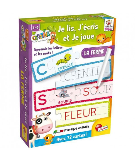 Je lis, j'écris et je joue avec la ferme - Carotina - jeu d'apprentissage - 72 cartes effaçables - LISCIANI