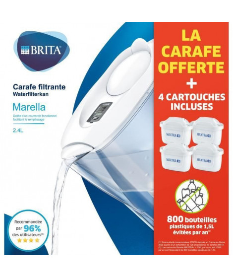 Carafe filtrante BRITA - Marella blanche - inclus 4 filtres MAXTRA+ - carafe offerte