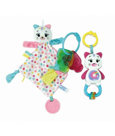 Clementoni - Coffret de naissance Chat - Rose - Doudou + hochet + clés en plastique souple a mordiller