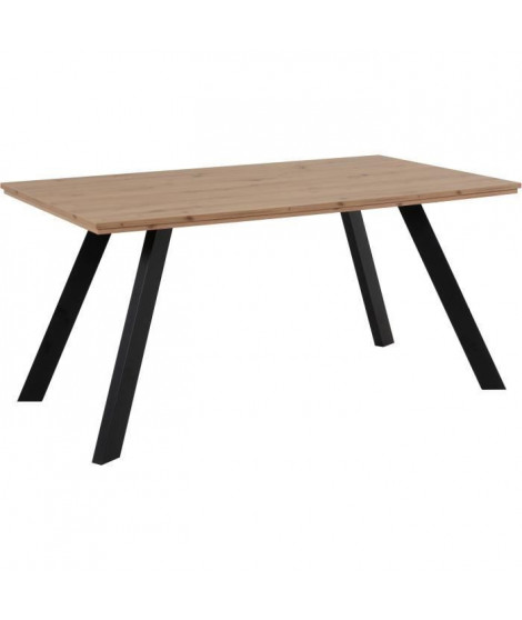 Table a manger KONSTANZ - Rectangulaire - Pieds en métal - Décor chene artisan et noir - 8 Personnes - L160 x H75 x P90 cm