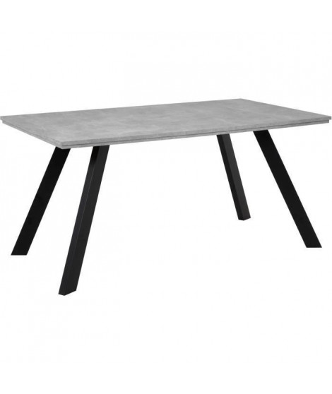 Table a manger seule KONSTANZ - 6 a 8 personnes - Mélaminé béton et noir - L160 x H75 x P90 cm