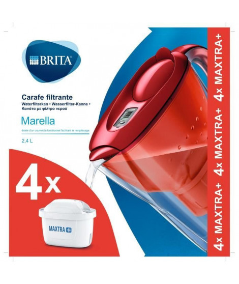 Carafe filtrante BRITA - Marella rouge - inclus 4 filtres MAXTRA+