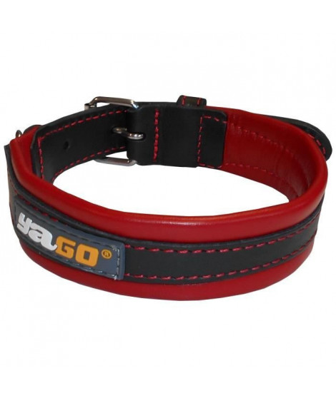 YAGO Collier en Cuir Noir et Rouge Souple et Réglable pour moyen chien, taille M 34-43 cm