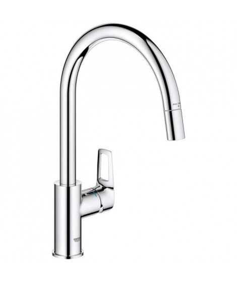 Robinet de cuisine - Mitigeur monocommande évier - Chromé - Bec haut en C - Mousseur extractible - GROHE StartLoop - 30556000