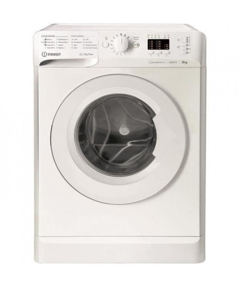 Lave-linge hublot INDESIT MTWA91295WFR MyTime - 9 kg - Induction - L60cm - 1200 trs/min - Classe B - Blanc