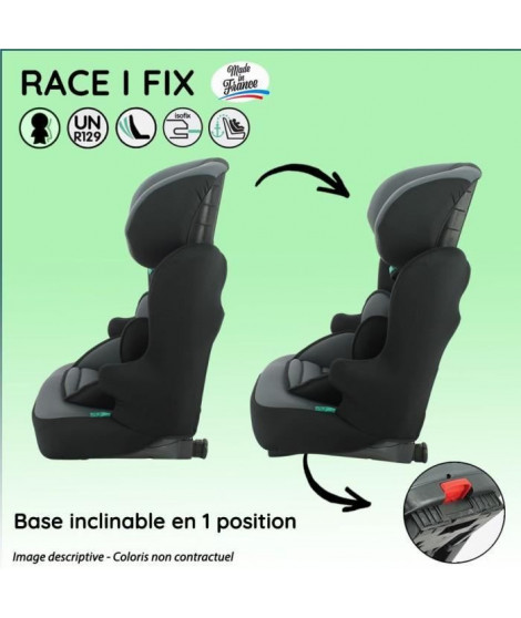 Siege auto isofix NANIA RACE I FIX 76-140 cm R129 de 3 a 10 ans  Tetiere réglable - Base inclinable - Noir - Fabrication Fr…