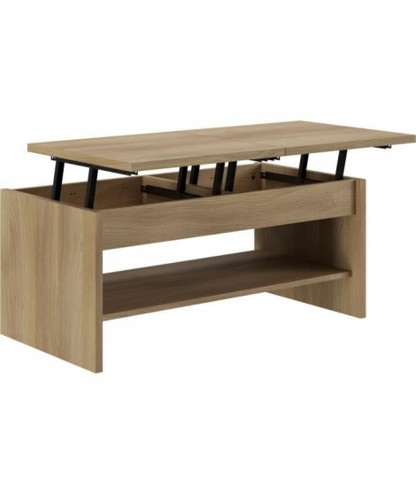 Table Basse ELSA - 2 plateaux relevables - Décor chene - L 100 x P 50 x H 44 cm