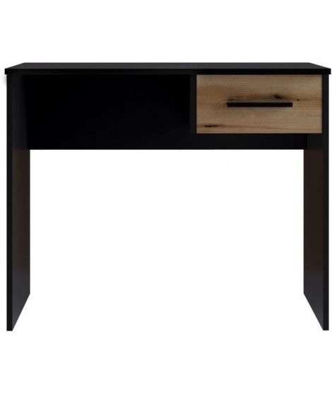 Bureau Petit Tiroir - Décor noir et chene - L 90 x P 50 x H 74 cm