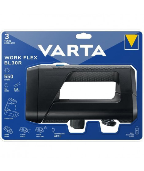 Baladeuse-VARTA-Work Flex BL30R-550lm-Puissante-Eclairage ajustable-IPX4-Laniere incluse-Rechargeable