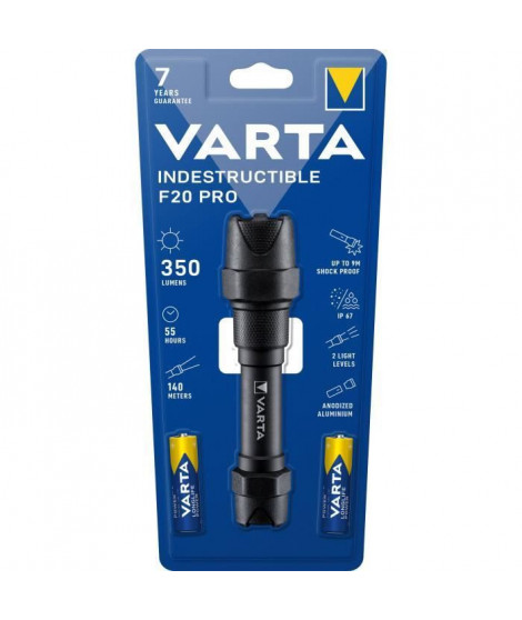 Torche-VARTA-Indestructible F20 Pro-350lm-Garantie 7ans-Resistante au chocs (9m) a l'eau et la poussiere- IP67-2 Piles AA inc…