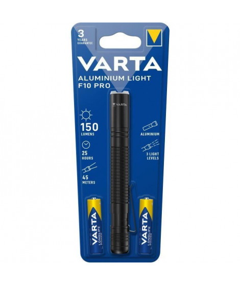 Torche-VARTA-Aluminium Light F10 Pro-150lm-LED hautes performances-3 modes d'éclairage-clip poche-2 Piles AAA incluses