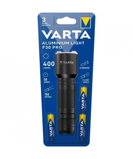 Torche-VARTA-Aluminium Light F30 Pro-400lm-LED hautes performances-3 modes d'éclairage-clip poche-3 Piles AAA incluses