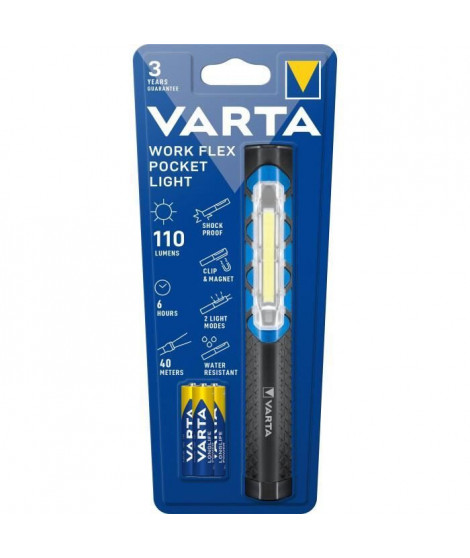 Torche-VARTA-Work Flex Pocket Light-110lm-Compacte-LED hautes performances-IPX4-aimantée-clip de poche-3 Piles AAA incluses