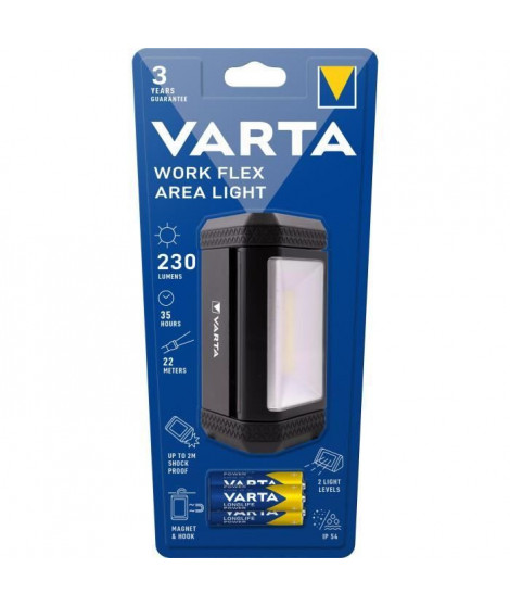 Petit projecteur-VARTA-Work Flex Area Light-230lm-Idéal pour le bricolage-orientable-aimanté-crochet-IP54-3 Piles AA incluses