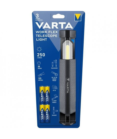 Torche-VARTA-Work Flex Telescope Light-250lm-Téléscopique-Multi-usage-LED hautes performances-Aimatée-IP54-4 Piles AA incluses