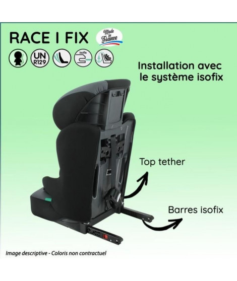 Siege auto isofix NANIA RACE I FIX 76-140 cm R129 de 3 a 10 ans Tetiere réglable - Base inclinable - Marron -Fabrication Fr…