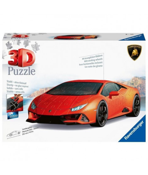 Puzzle 3D Lamborghini Huracán EVO Edition orange  (avec grille) - Formes spéciales - 00011571