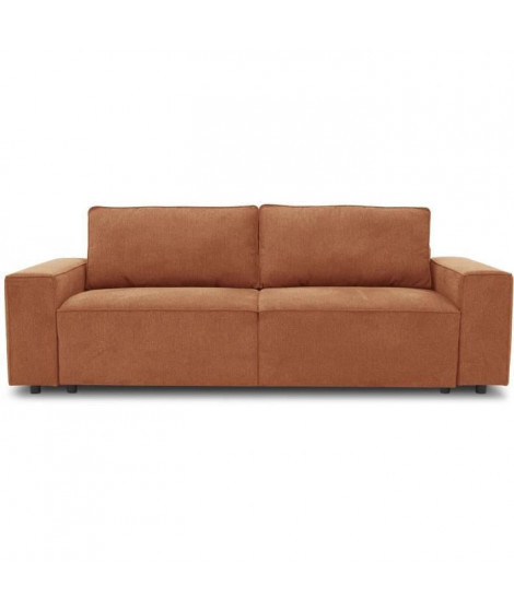 Canapé convertible 3 places JOSH - Tissu Loft Terracotta - Coffre de rangement - L 197 x P 117 x H 65 cm