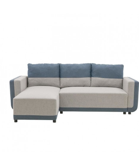 Canapé d'angle convertible réversible ELROY 3-4 places - Tissu gris et bleu - L231 x H85 x P154 cm