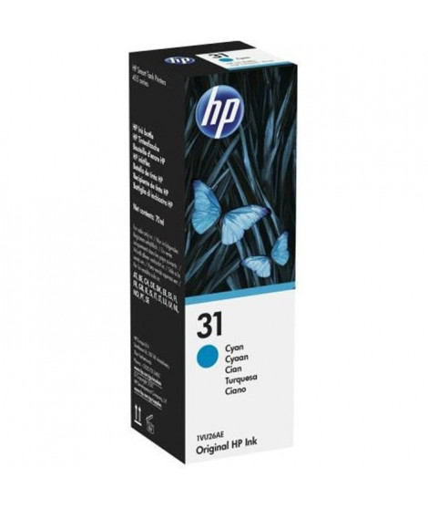 HP 31 Bouteille d'encre cyan authentique 70 mL (1VU26AE) pour HP Smart Tank 455/457/513/Plus 555/Plus 559/Plus 570/Plus 655