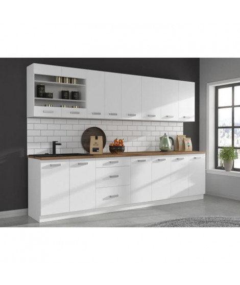 ATLAS Cuisine complete 8 éléments - Décor blanc - L300 cm - Plan de travail non inclus