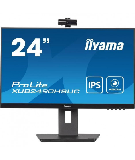 Ecran PC - IIYAMA - XUB2490HSUC-B5 - 24 IPS LED FHD - 4ms - 60Hz - HDMI DP VGA - Webcam FHD et microphone