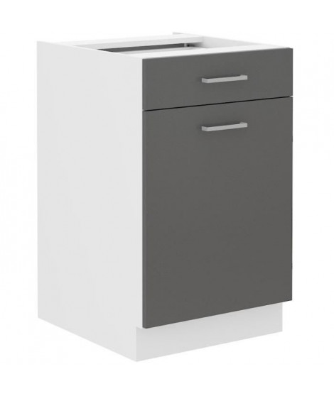 Meuble bas cuisine - 1 Porte 1 Tiroir - Décor Gris - L 50 x P 60 x H 86 cm - PREGO