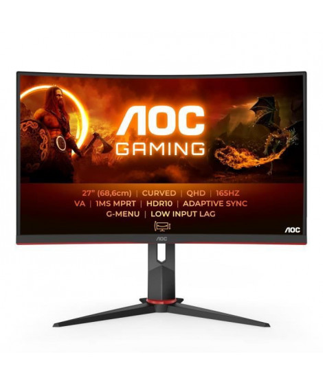 Ecran PC Gamer Incurvé  - AOC - CQ27G2S/BK - 27 VA QHD 1ms 144Hz HDMI DisplayPort USB HP Pivot Réglable en hauteur Freesync P…