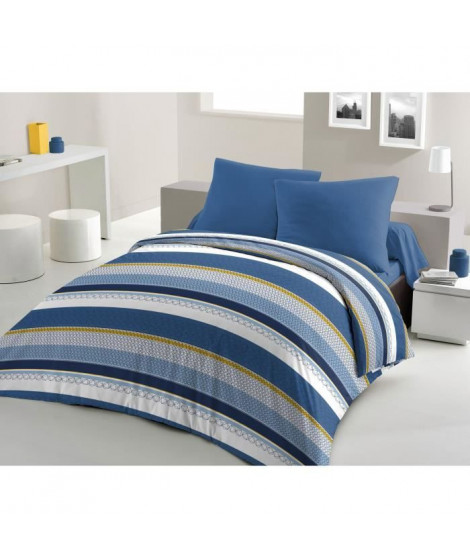 Parure de couette microfibre HOME PASSION STANIS - 1 housse de couette 220 x 240 cm + 2 taies d'oreiller 63 x 63 cm - Bleu