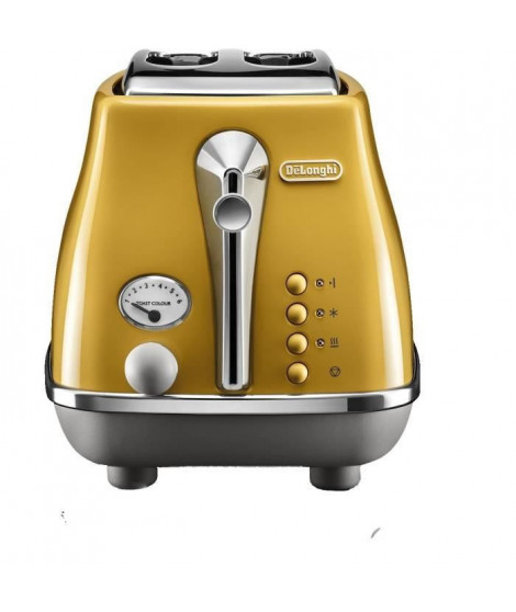 Toaster DELONGHI ICONA CAPITALS 2 tranches - 900W - Grille pain 3 fonctions - Chauffe viennoisseries inclus - Jaune