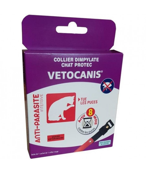 VETOCANIS Collier anti-puces et anti-tiques au Dpdimpylate - 8 mois de protection - Rouge - Pour chat