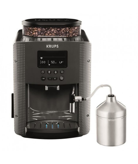 KRUPS Machine a café broyeur grain, Mousseur de lait, 2 tasses espressos simultané, Nettoyage automatique, Essential grise YY…