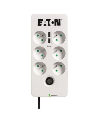 Multiprise/Parafoudre - EATON Protection Box 6 USB FR - PB6UF - 6 prises françaises + 2 ports USB - Blanc & Noir