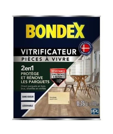 BONDEX Vitrificateur Satin pour Proteger et Rénover les Parquets et Escaliers - Incolore