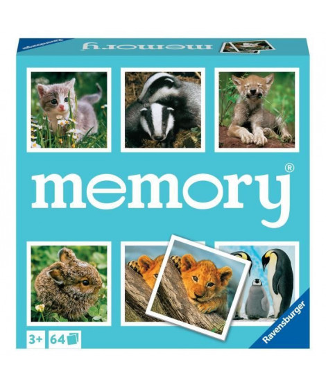 Grand memory - Theme : Petits Animaux - Jeu de paires et de mémoire - Jeu Educatif - 64 cartes - Adultes et Enfants des 3 ans