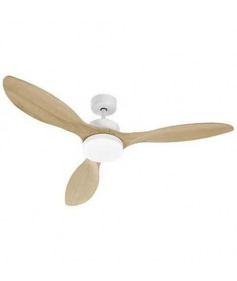 OKLAHOMA Blanc & Bois - Ventilateur de plafond Ø137cm 100W + éclairage LED