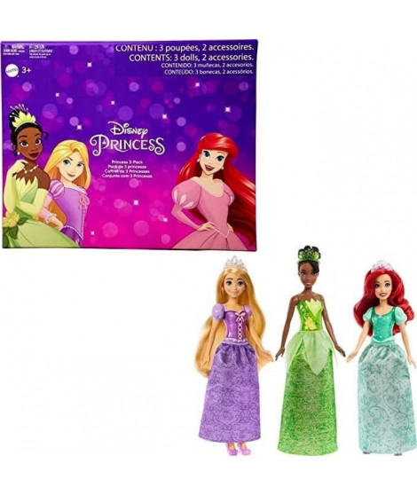 Princesses Disney - pack de 3 poupées (Ariel, Tiana, Raiponce)