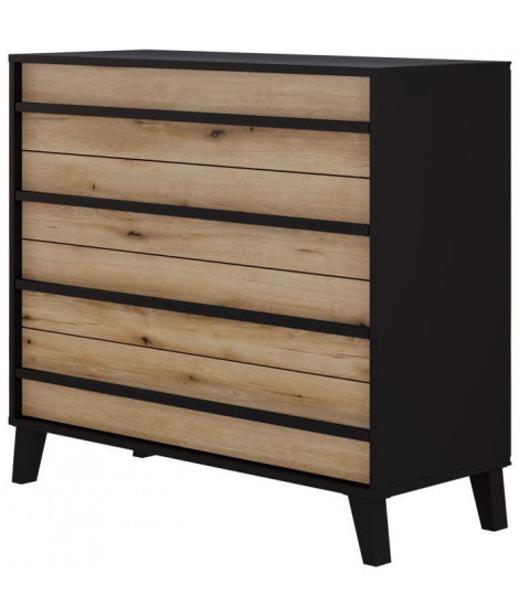 Commode HEKA 4 tiroirs - Décor noir et chene - L100 x P40 x H89 cm - Fabriqué en Espagne