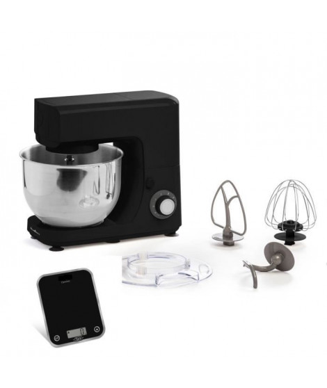 MOULINEX Robot pâtissier, 800 W, Bol 4.8 L, 6 vitesses + pulse, Kit pâtisserie + Balance de cuisine noire inclus, Essential Y…