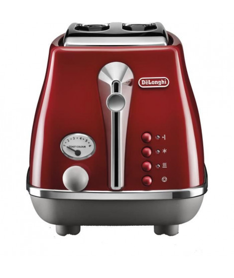 Toaster DELONGHI ICONA CAPITALS 2 tranches - 900W - Grille pain 3 fonctions - Chauffe viennoisseries inclus - Rouge